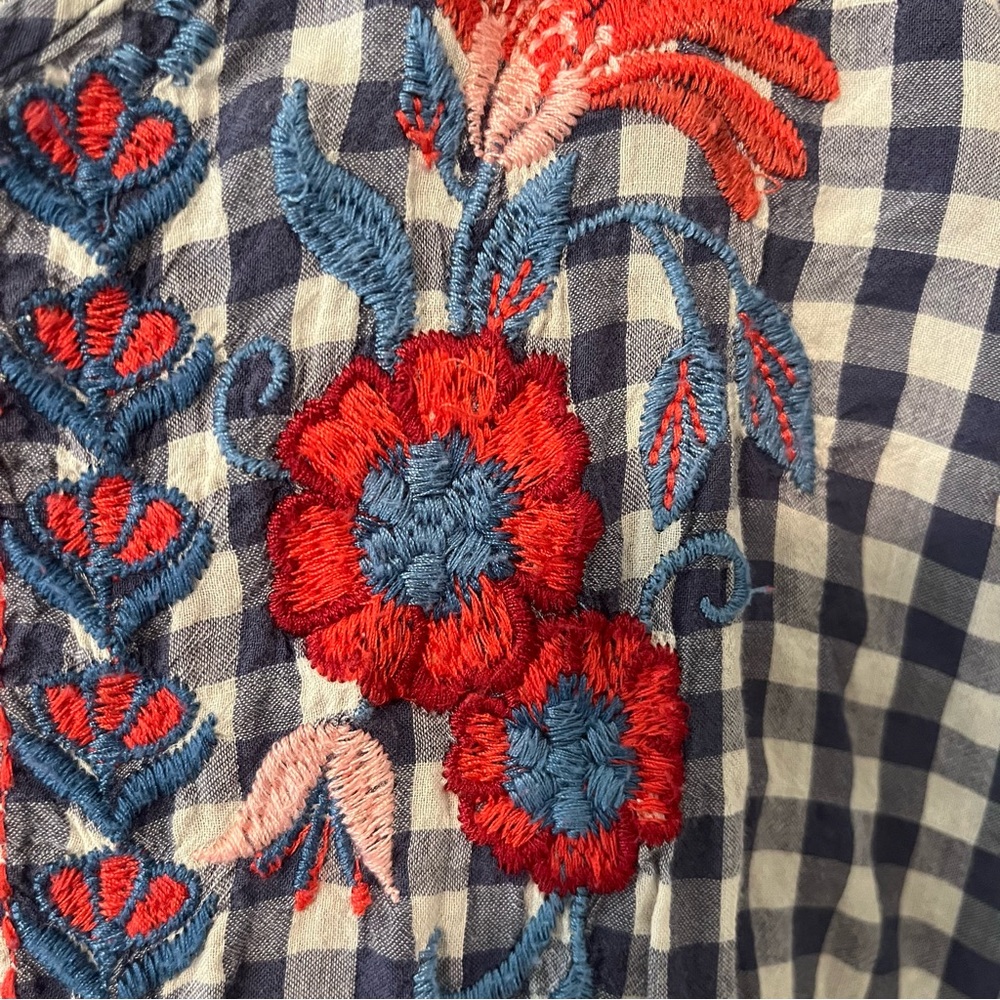 Johnny Was Workshop Blue Gingham Embroidered Flor… - image 3